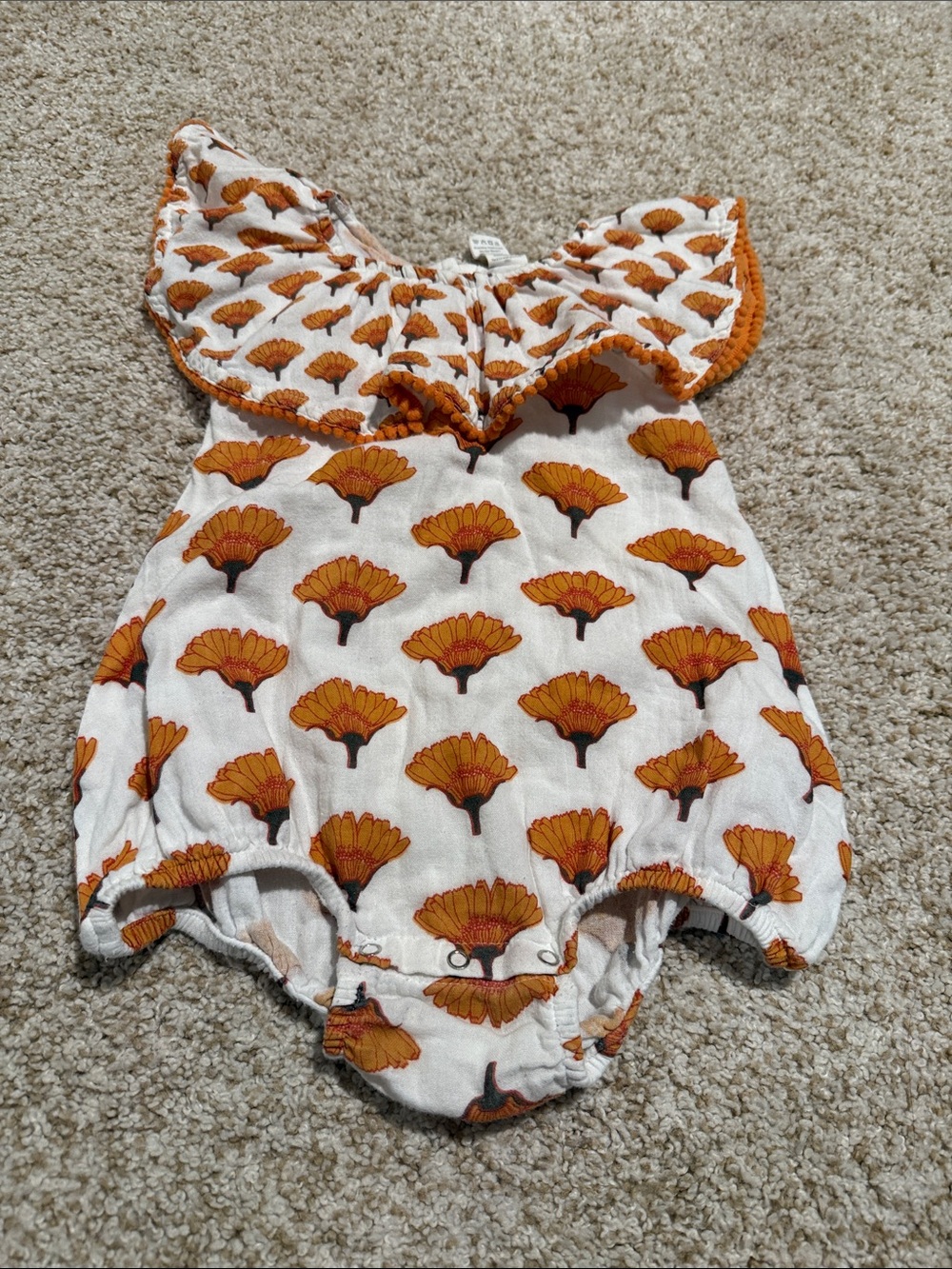 kate quinn White and Orange Floral Ruffle One-Piece